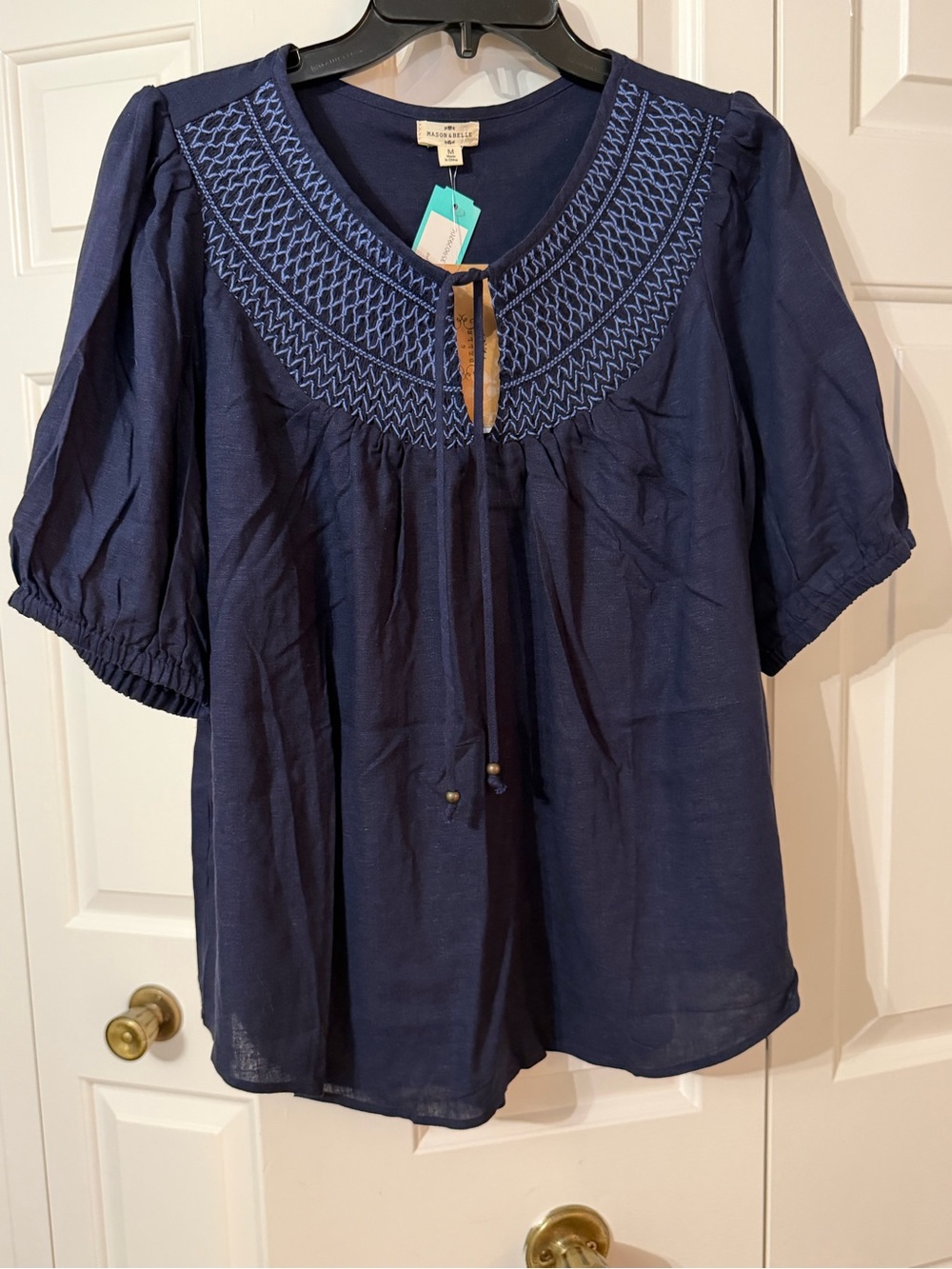 Mason and Belle Navy Embroidered Peasant Blouse